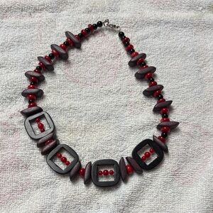 Elegant Red and Black Beaded Necklace